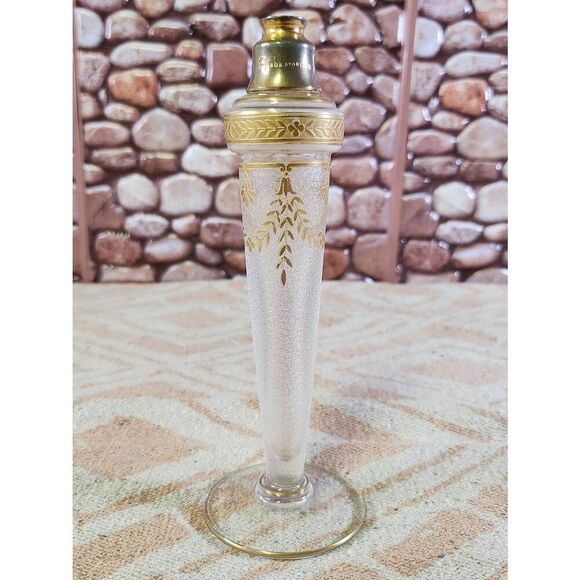 French Atomizer Perfume Bottle Etched & Gold Design Baccarat - Picture 1 of 9